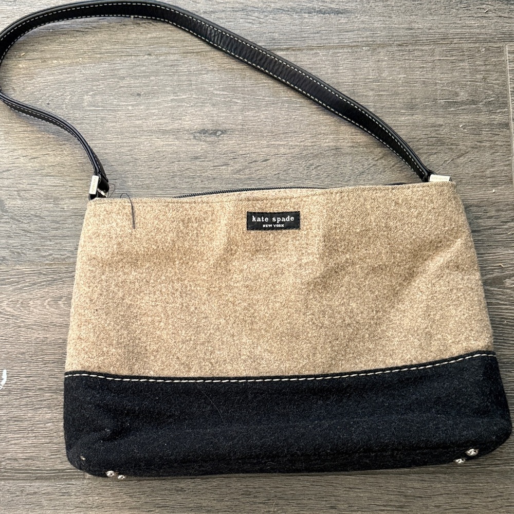 Kate Spade Tan and Black Wool Shoulder Bag